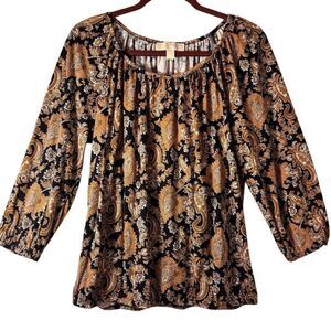 Michael Michael Kors M paisley peasant blouson blouse yellow gold & black